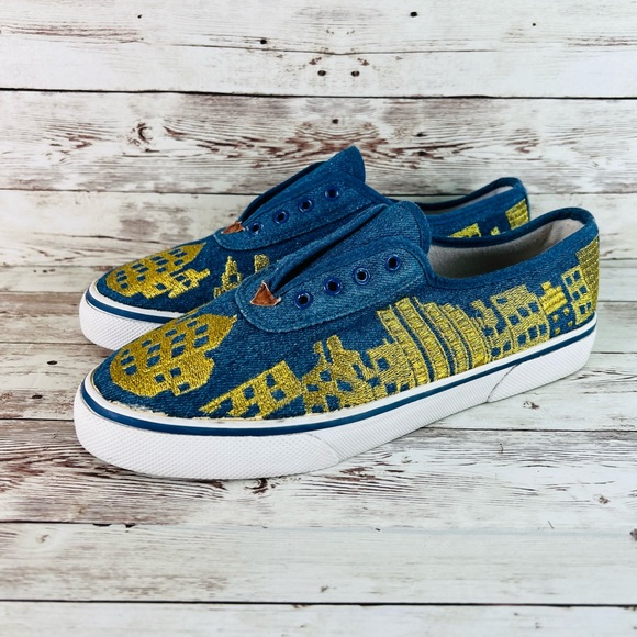 Y2K Sebastiro 90s City Scape embroidered Sneakers size 7.5 skyline design - Picture 4 of 12